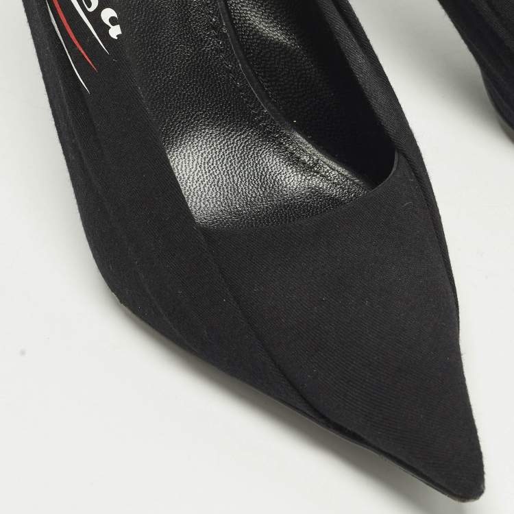مملوكة مسبقًا Balenciaga Knife Size 38 Black Logo Print Fabric Pumps