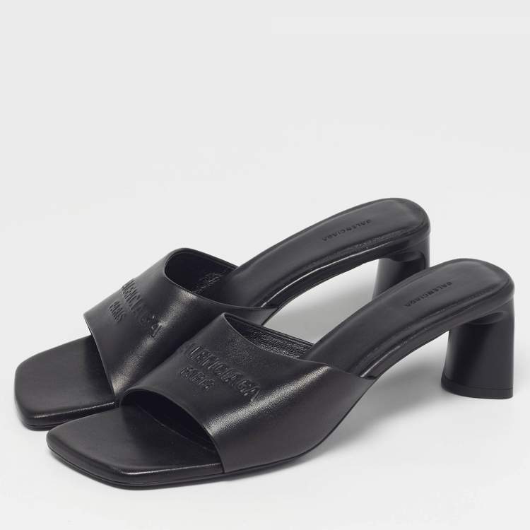 Pre Owned Balenciaga Duty Free Size 39 Black Leather Slide Sandals