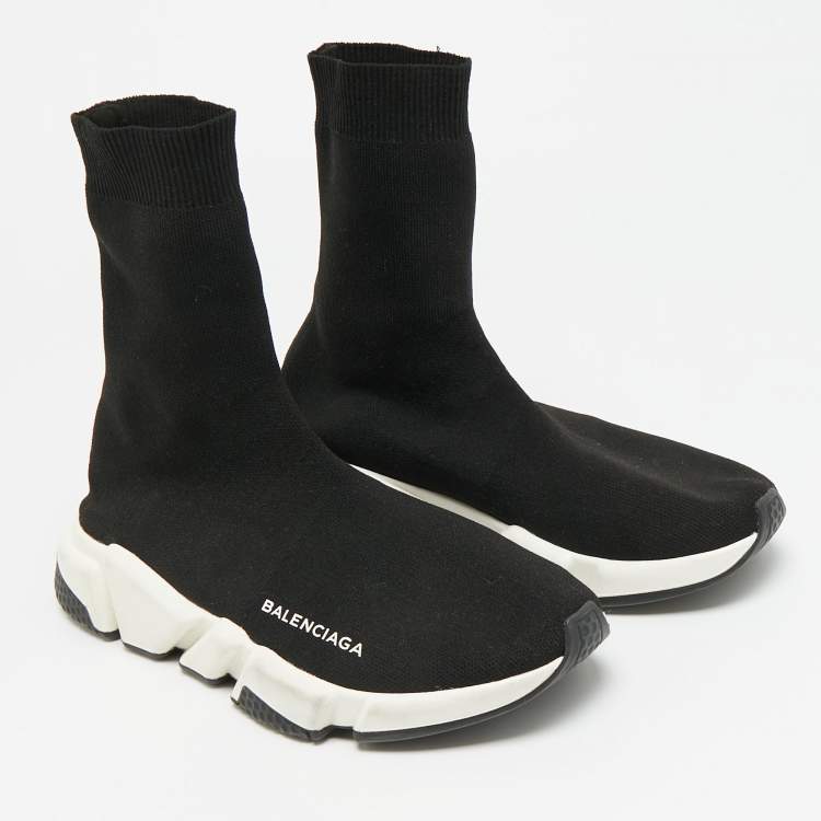 Pre Owned Balenciaga Speed Trainer Size 38 Black Knit Fabric High Top Sneakers