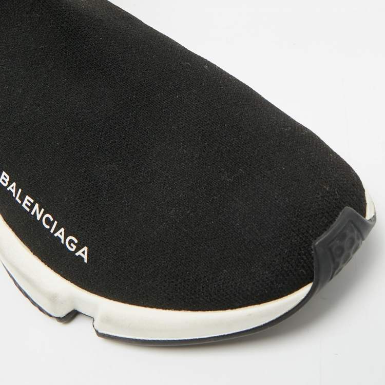 Pre Owned Balenciaga Speed Trainer Size 38 Black Knit Fabric High Top Sneakers
