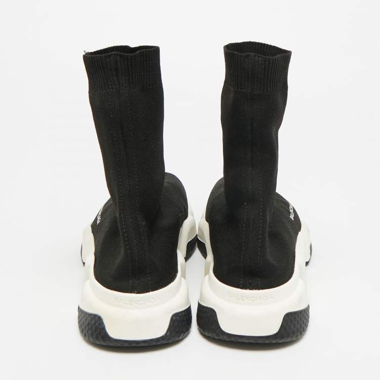Pre Owned Balenciaga Speed Trainer Size 38 Black Knit Fabric High Top Sneakers