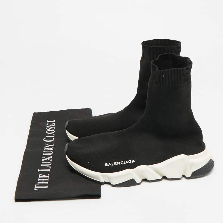 Pre Owned Balenciaga Speed Trainer Size 38 Black Knit Fabric High Top Sneakers