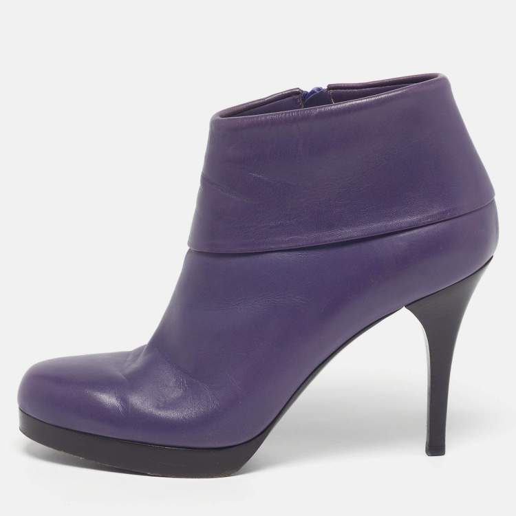 Pre Owned Balenciaga Size 40 Purple Leather Ankle Length Boots