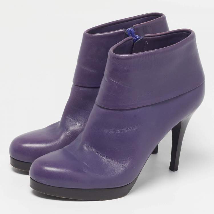 Pre Owned Balenciaga Size 40 Purple Leather Ankle Length Boots