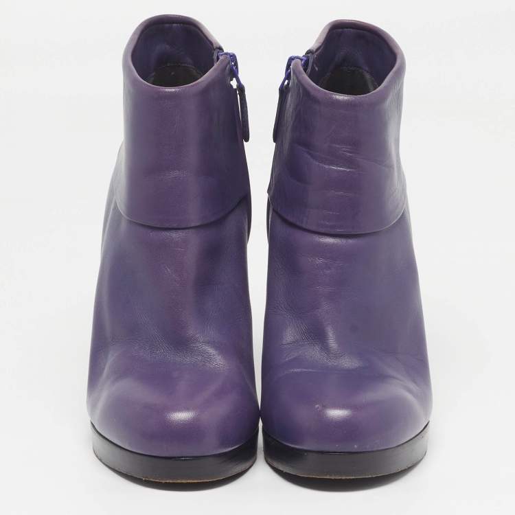 Pre Owned Balenciaga Size 40 Purple Leather Ankle Length Boots