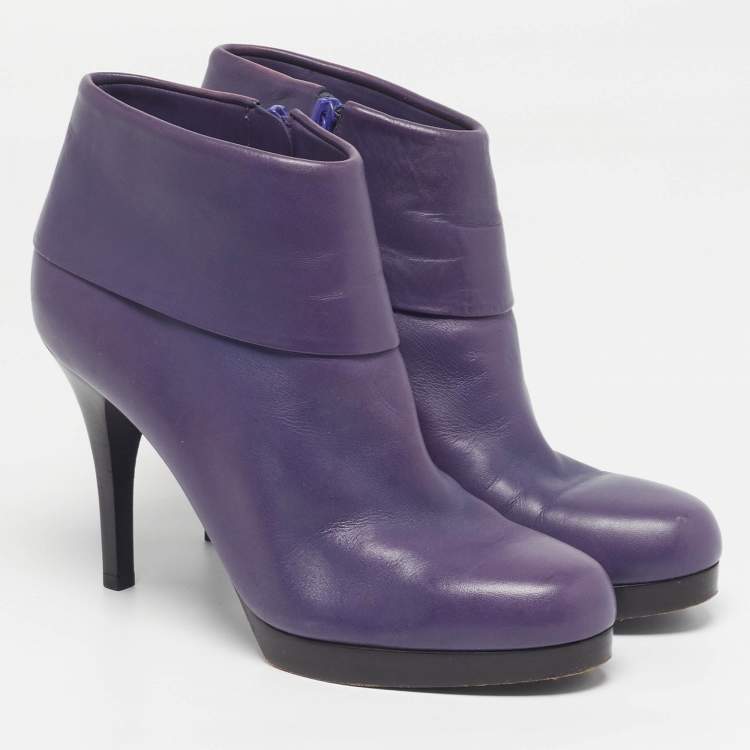 Pre Owned Balenciaga Size 40 Purple Leather Ankle Length Boots
