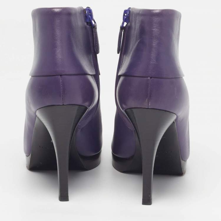 Pre Owned Balenciaga Size 40 Purple Leather Ankle Length Boots