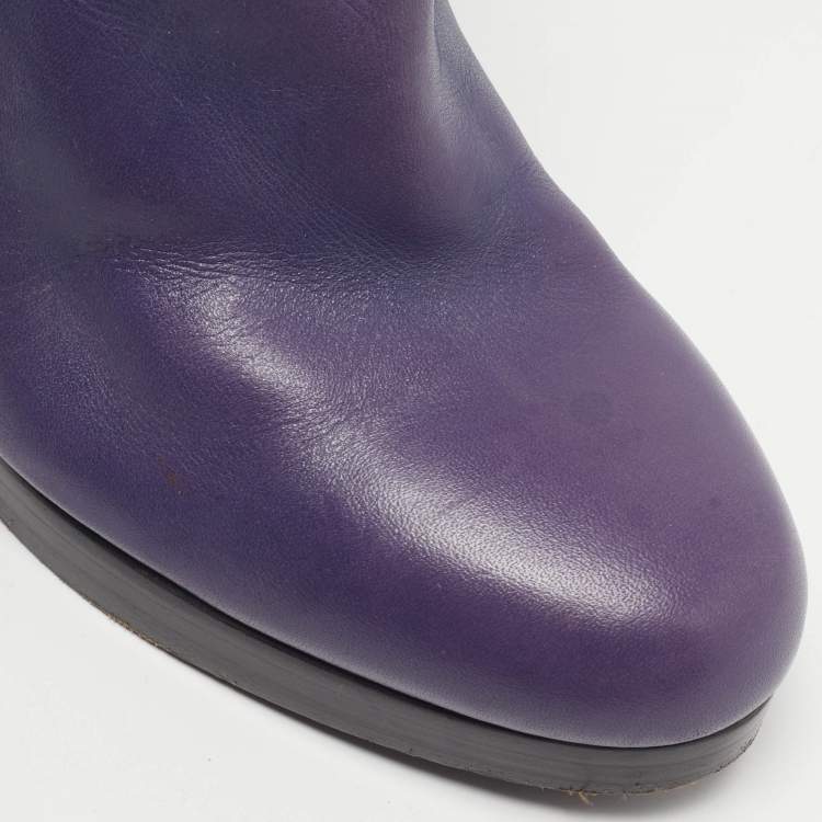 Pre Owned Balenciaga Size 40 Purple Leather Ankle Length Boots