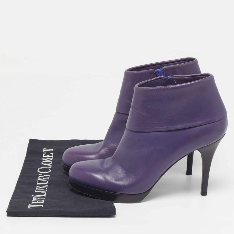 Pre Owned Balenciaga Size 40 Purple Leather Ankle Length Boots
