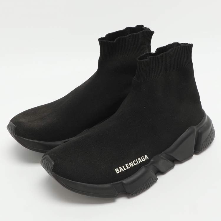 Pre Owned Balenciaga Speed Size 38 Black Knit Fabric High Top Sneakers