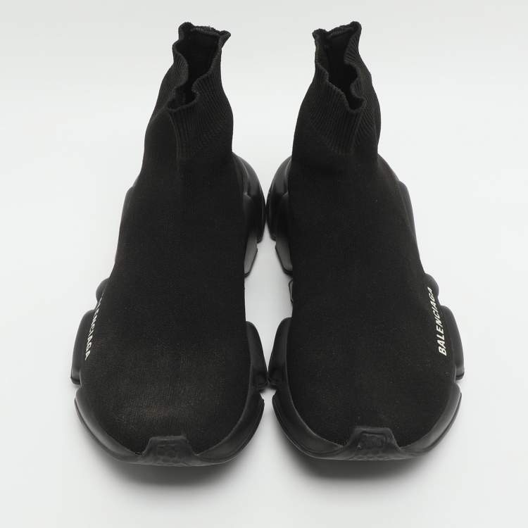 Pre Owned Balenciaga Speed Size 38 Black Knit Fabric High Top Sneakers