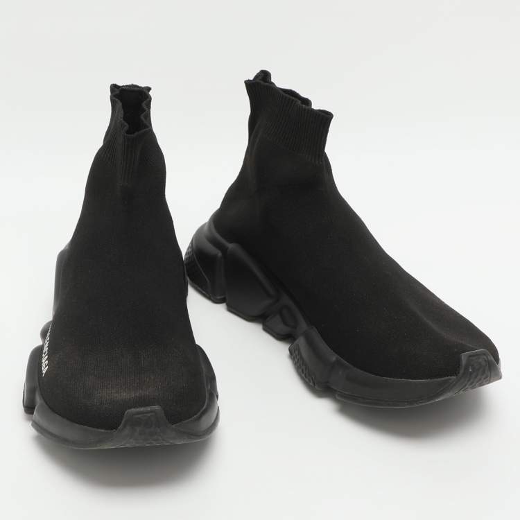 Pre Owned Balenciaga Speed Size 38 Black Knit Fabric High Top Sneakers