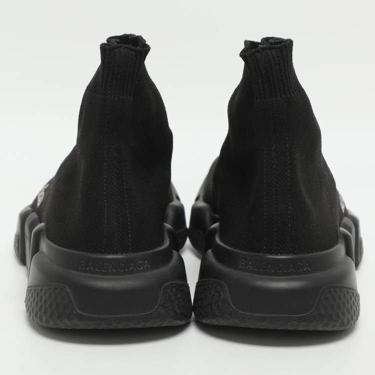 Pre Owned Balenciaga Speed Size 38 Black Knit Fabric High Top Sneakers