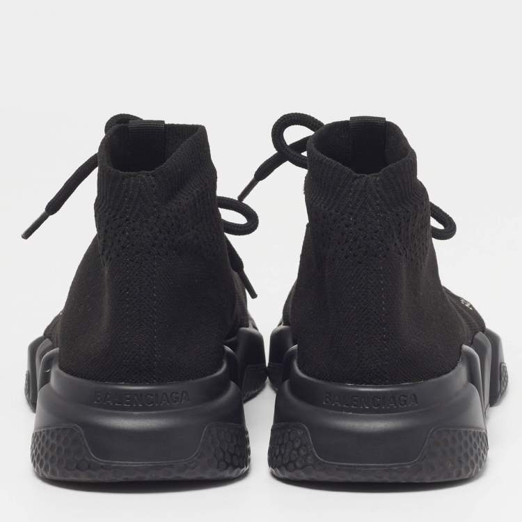 Pre Owned Balenciaga Speed Trainer Size 38 Black Knit Fabric High Top Sneakers