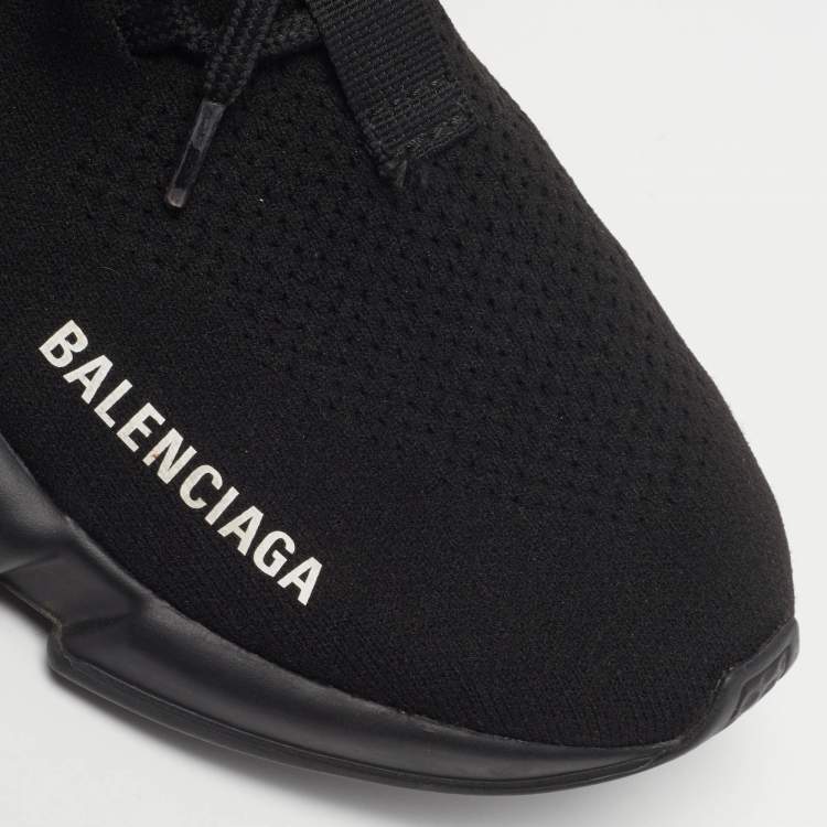 Pre Owned Balenciaga Speed Trainer Size 38 Black Knit Fabric High Top Sneakers