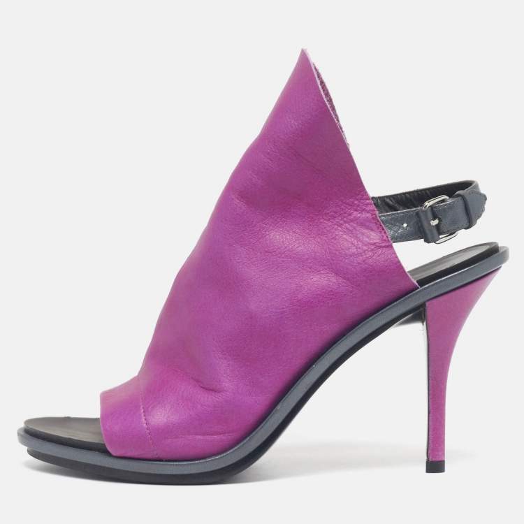 Pre Owned Balenciaga Glove Size 37.5 Purple Leather Slingback Sandals