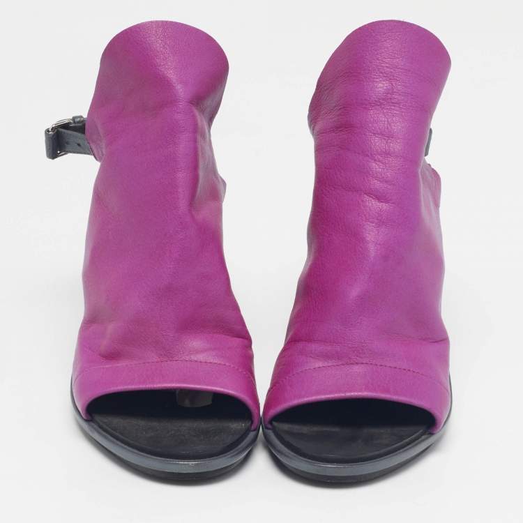 Pre Owned Balenciaga Glove Size 37.5 Purple Leather Slingback Sandals