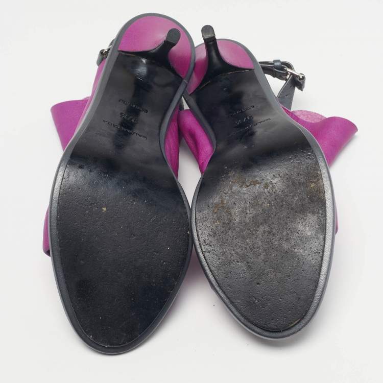 Pre Owned Balenciaga Glove Size 37.5 Purple Leather Slingback Sandals