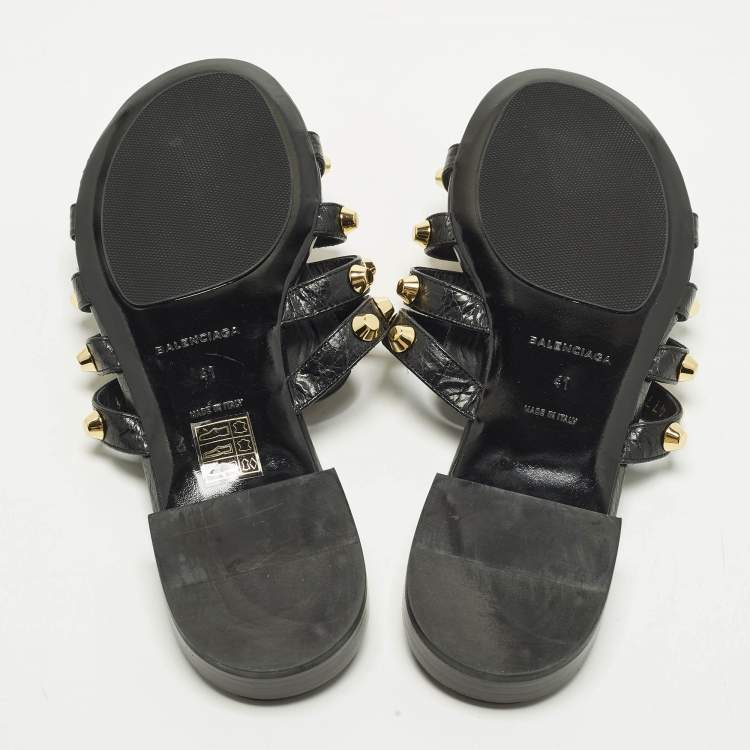 Pre Owned Balenciaga Arena Size 40 Black Leather Studded Flat Sandals
