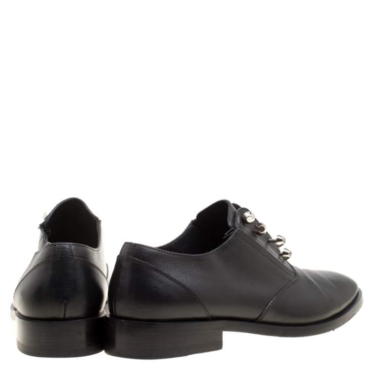 Pre Owned Balenciaga Black Leather Stud Embellished Oxfords Size 39.5