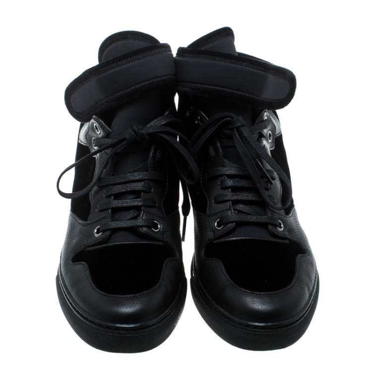 Pre Owned Balenciaga Black Velvet and Leather High Top Sneakers Size 37