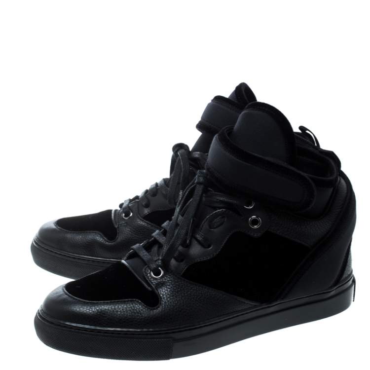 Pre Owned Balenciaga Black Velvet and Leather High Top Sneakers Size 37