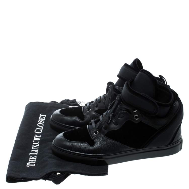 Pre Owned Balenciaga Black Velvet and Leather High Top Sneakers Size 37
