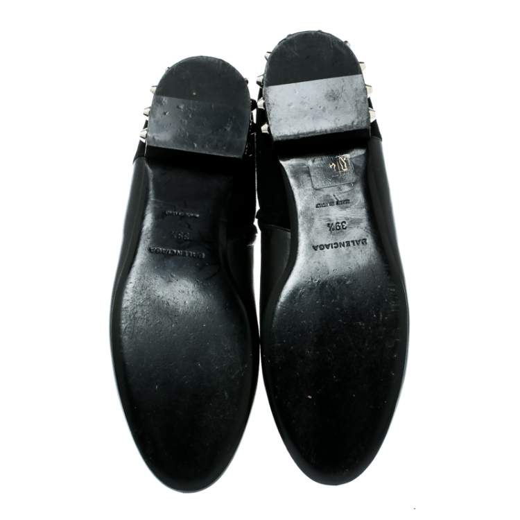 Pre Owned Balenciaga Black Leather And Suede Studded Ankle Boots Size 39.5