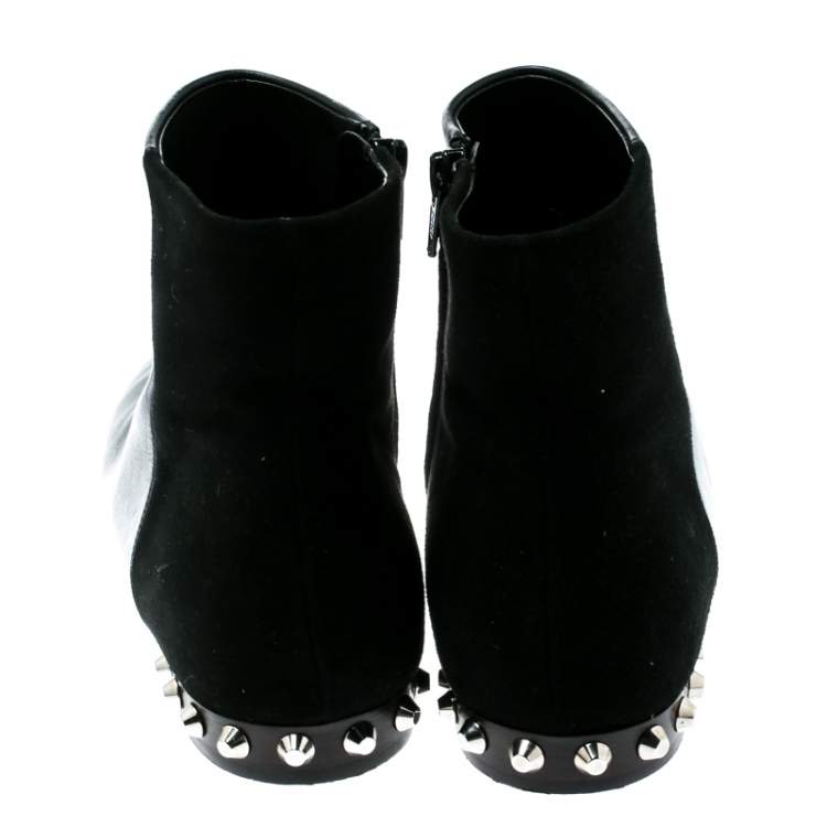 Pre Owned Balenciaga Black Leather And Suede Studded Ankle Boots Size 39.5