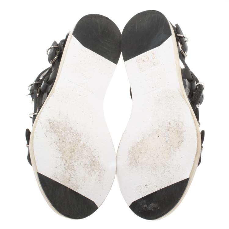 Pre Owned Balenciaga Black leather Gladiator Flat Sandals Size 35.5