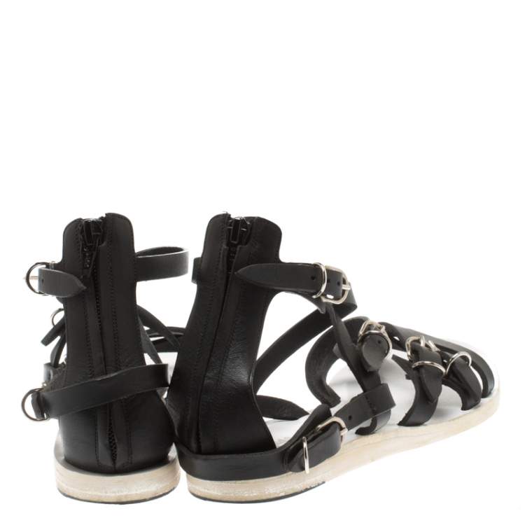 Pre Owned Balenciaga Black leather Gladiator Flat Sandals Size 35.5