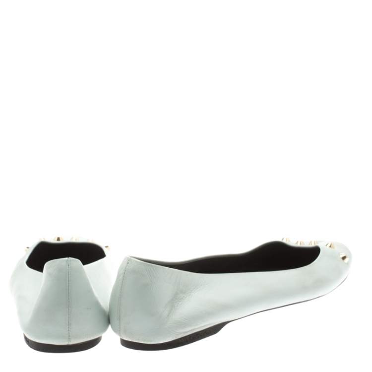 Pre Owned Balenciaga Light Blue Studded Leather Ballet Flats Size 40
