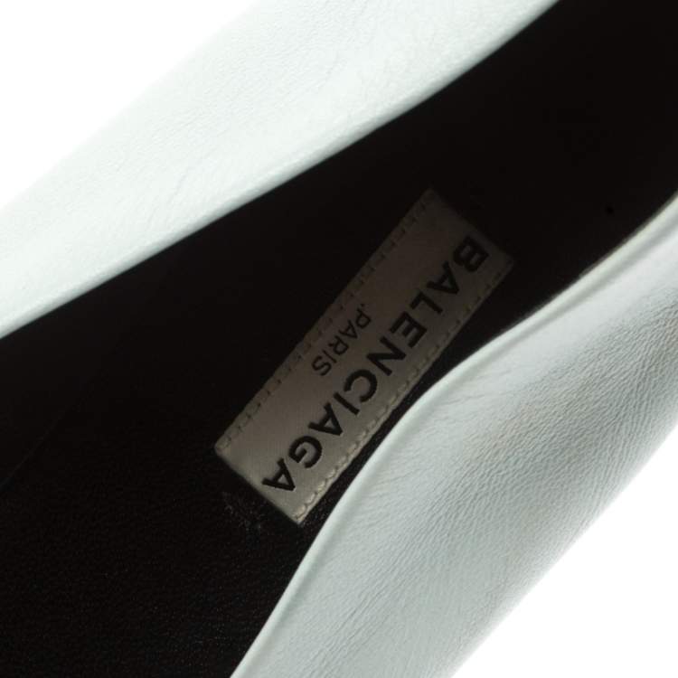 Pre Owned Balenciaga Light Blue Studded Leather Ballet Flats Size 40