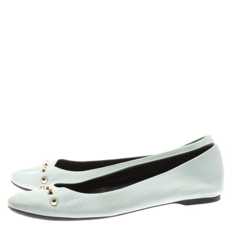 Pre Owned Balenciaga Light Blue Studded Leather Ballet Flats Size 40