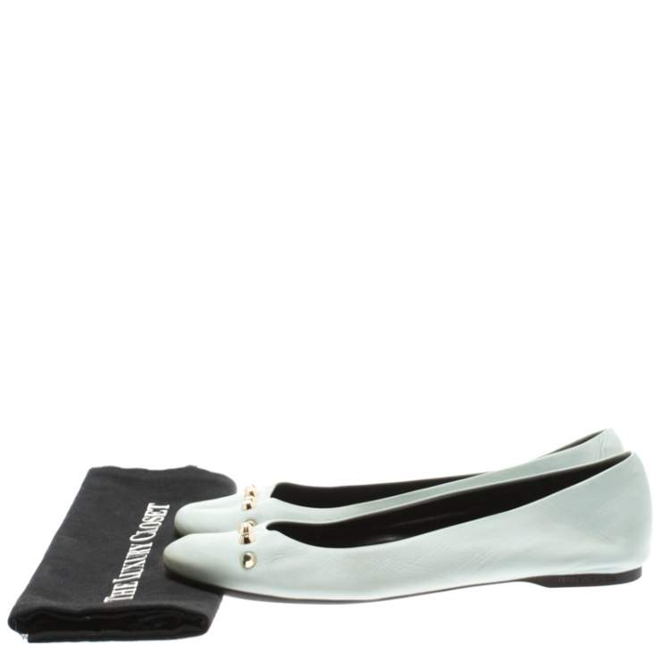 Pre Owned Balenciaga Light Blue Studded Leather Ballet Flats Size 40