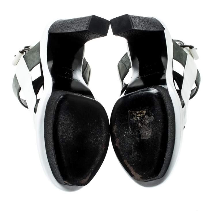 Pre Owned Balenciaga Tricolor Suede and Leather Open Toe Cage Sandals Size 37