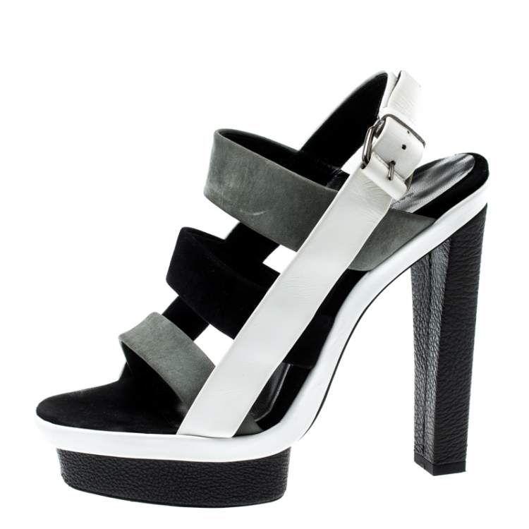 Pre Owned Balenciaga Tricolor Suede and Leather Open Toe Cage Sandals Size 37