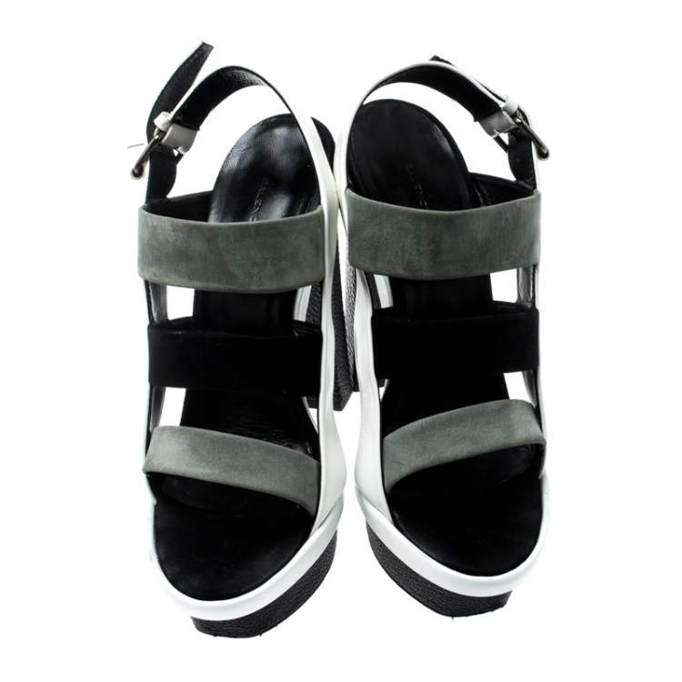 Pre Owned Balenciaga Tricolor Suede and Leather Open Toe Cage Sandals Size 37