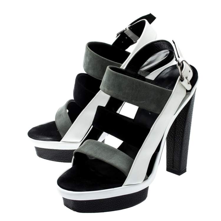 Pre Owned Balenciaga Tricolor Suede and Leather Open Toe Cage Sandals Size 37
