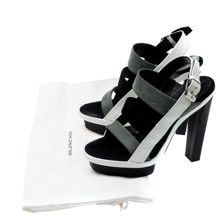 Pre Owned Balenciaga Tricolor Suede and Leather Open Toe Cage Sandals Size 37