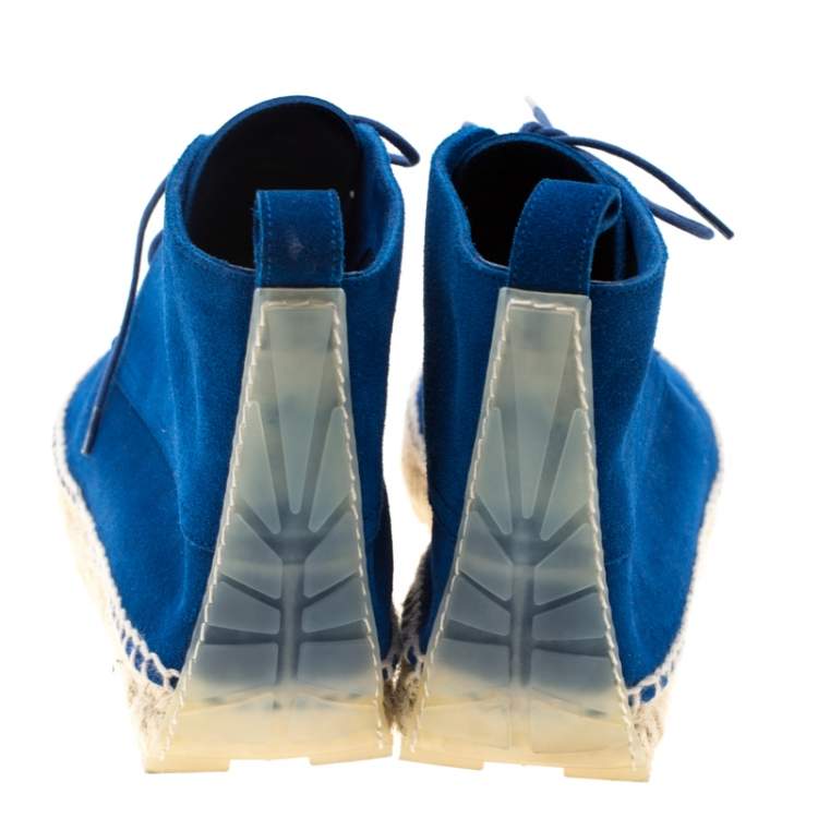 Pre Owned Balenciaga Blue Suede Chukka Espadrille Boots Size 38