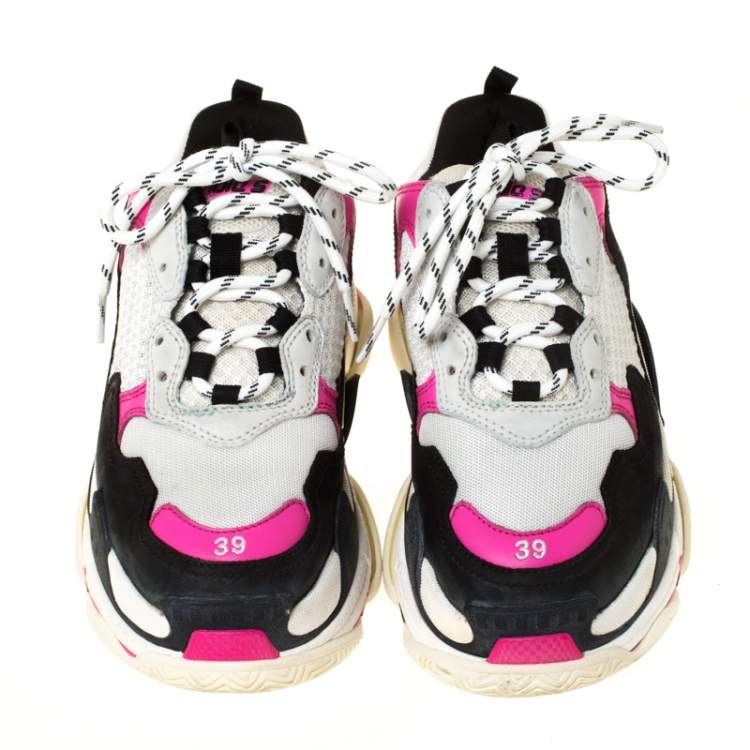 Pre Owned Balenciaga Pink Mesh And Leather Triple S Clear Sole Platform Sneakers Size 39