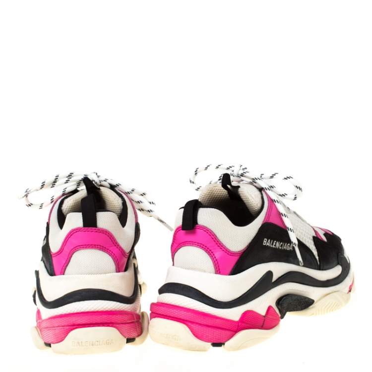 Pre Owned Balenciaga Pink Mesh And Leather Triple S Clear Sole Platform Sneakers Size 39