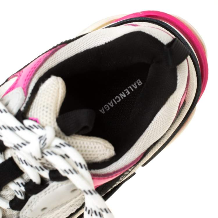 Pre Owned Balenciaga Pink Mesh And Leather Triple S Clear Sole Platform Sneakers Size 39