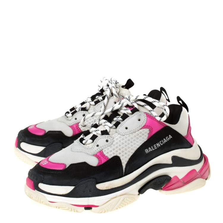 Pre Owned Balenciaga Pink Mesh And Leather Triple S Clear Sole Platform Sneakers Size 39