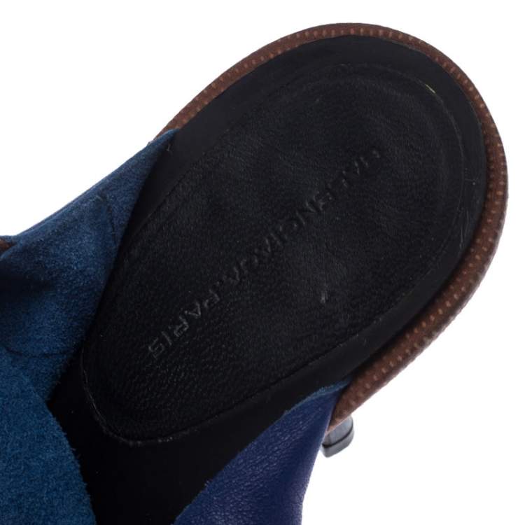 Pre Owned Balenciaga Blue/Brown Leather Open Toe Glove Slingback Sandals Size 40