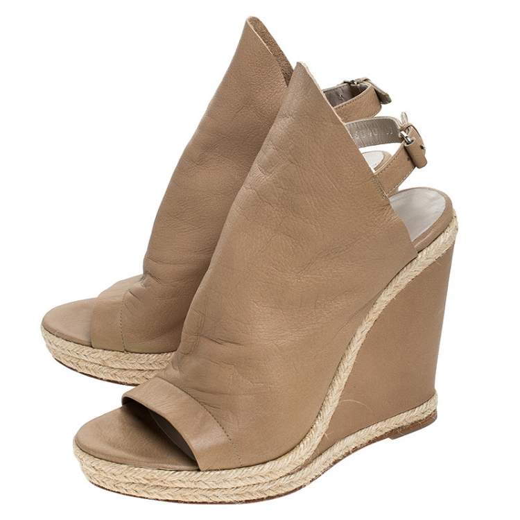 Pre Owned Balenciaga Beige Leather Espadrilles Wedges Platform Sandals Size 39