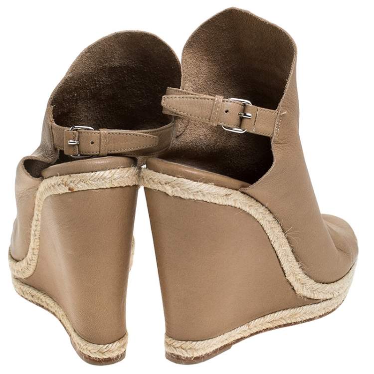 Pre Owned Balenciaga Beige Leather Espadrilles Wedges Platform Sandals Size 39