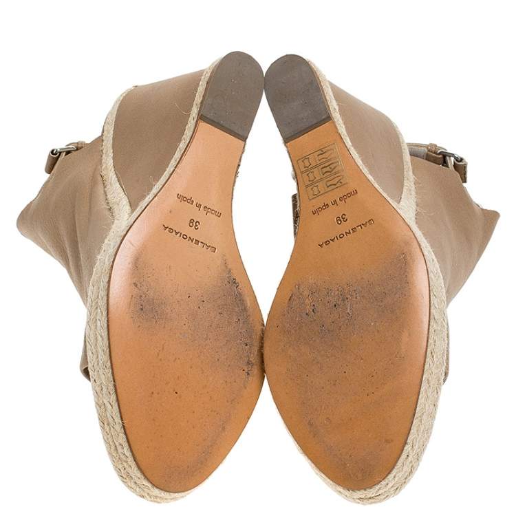 Pre Owned Balenciaga Beige Leather Espadrilles Wedges Platform Sandals Size 39