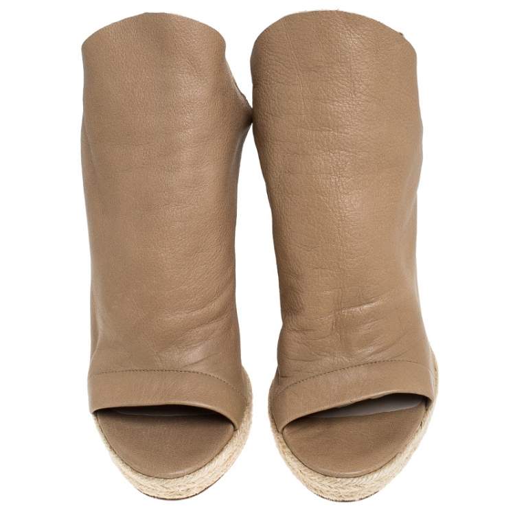 Pre Owned Balenciaga Beige Leather Espadrilles Wedges Platform Sandals Size 39